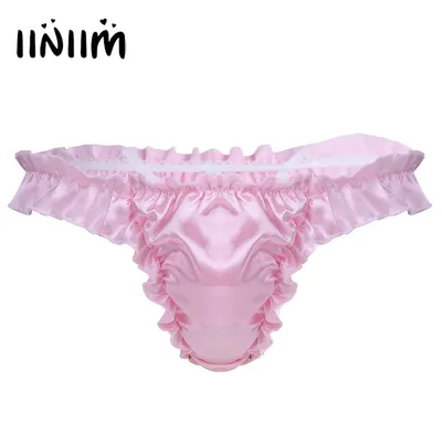 Herren Dessous Sissy Unterwäsche Komfortable Shiny Rüschen Thongs Höschen Rüschen Sissy Bikini