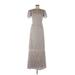 Tadashi Shoji Cocktail Dress - A-Line High Neck Short sleeves: Gray Solid Dresses - Women's Size 6
