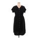 Shein Casual Dress - Shirtdress V Neck Short sleeves: Black Print Dresses - Women's Size X-Large