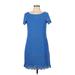 London Times Casual Dress - Shift Scoop Neck Short sleeves: Blue Solid Dresses - Women's Size 10