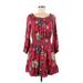 Eyeshadow Casual Dress - Mini Scoop Neck 3/4 sleeves: Red Floral Dresses - Women's Size Medium