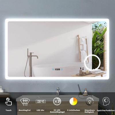 Badspiegel mit 3-fache Vergrößerung, led Badspiegel mit Beleuchtung, 3 Lichtfarben Dimmbar, Touch,