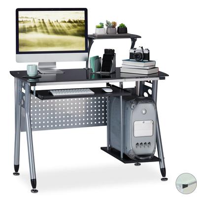 Relaxdays Computertisch Glas, Tastaturauszug & Fach für Rechner, HBT: 98 x 105 x 55 cm, modern, Image