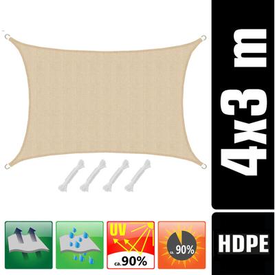 No Brand - uv Sonnensegel 3x4 hdpe Rechteckig Sonnenschutz berdachung Garten Balkon Beige