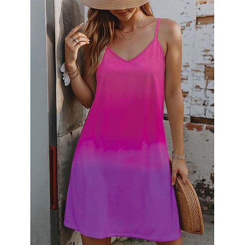 Damen Mini Kleid Petite Kleid Sommerkleid Slip Kleid Tropisch Hawaiianisch Sexy Urlaub Strand Schwimmen Reguläre Passform Ombre Farbverlauf Ärmellos V-Ausschnitt Spaghetti-Träger Blau Image