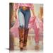 COMIO Pink Canvas Wall Art Cowboy Boots Art Print Western Cowgirl Canvas Trendy Retro Posters Cowgirl Boot Artwork Pink Western Pictures Pink Cowboy Painting Blue Cowboy Prints Trendy Artwork