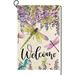 Spring Summer Flower House Flag Wisteria Dragonfly Floral Welcome Yard Flag Burlap Double Sided Vertical Seasonal Farmhouse Wedding Yard Outdoor Decoration 28x40 Inch (Large)