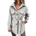 JDEFEG Jacket For Women Lightweight Womens Casual Lapel Shacket Jacket Long Sleeve Single Trench Coat with Belt Mid Long Outwear Warm Coat Petite Winter Coats Woolen Grey M