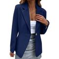 JDEFEG Jacket Junior Women Casual Solid Single Button Lapel Long Sleeve Slim Suit Temperament Coat for Ladies Women Petite Coats Winter Polyester Dark Blue L