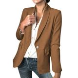 JDEFEG Petite Jacket Womens Double Casual Long Sleeve Open Front Jackets Work Suits All Weather active jacket women Winter women coat Brown M