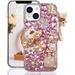 iPhone iPhone 14 Plus Bling Glitter Case Luxury Diamond Rhinestone Gemstone 3D Perfume Bottle and Flower Gemstone Pumpkin Car Tower Pendant Pearl Soft TPU Back Cover Case for Women Pink