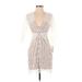 For Love & Lemons Casual Dress - Mini V-Neck 3/4 sleeves: White Print Dresses - Women's Size Small