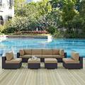 Modway Convene 8 Piece Outdoor Patio Sectional Set in Espresso Mocha