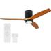 52 Inch Flush Mount Wood Ceiling Fan with Lights Low Profile Ceiling Fan with Light and Remote Control Outdoor Wooden Fan DC Motor 6 Speeds 8H Timer for Farmhouse Patio