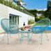 3 Piece Patio Bistro Conversation Set with Coffee Table All-Weather Outdoor PE Rattan Chair Set 2 Oversized Chair & 1 Round Table for Garden Backyard Balcony Poolside Blue