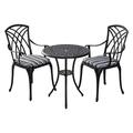 YeSayH Ekta 24-Inch Black Bistro Set - Cast Aluminum 3-Piece Patio Bistro Table and Chairs with Cushions Umbrella Hole - Perfect for Small Outdoor Spaces