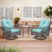 3 Pieces Outdoor Swivel Rocker 360 Degree Patio Chairs Rocking Chairs Set with Thickened Cushions and Glass Coffee Table for Backyard Blue