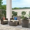 4 Piece Patio Furniture Set Outdoor Wicker Conversation Sets with Cushion Rattan Sofa Chair for Backyard Lawn Garden (Brown Wicker/Beige Cushion)