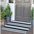 Blue and White Striped Doormat 24 x 35 Front Porch Rug Machine Washable Indoor Outdoor Doormat for Front Porch Hand-Woven Entryway Rug for Laundry/Bathroom/Bedroom