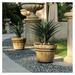 LuxenHome 19 Fiber Stone Planter Set of 2 Rustic Finish Planters Pots Large Flower Pots for Front Porch Indoor Outdoor Use in Patio Living Room Garden Courtyard Brown
