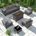 Outdoor Patio Set 14 Pieces Outdoor All Weather Patio Sectional Sofa PE Wicker Modular Conversation Sets with Coffee Table 12 Chairs & Seat Clips(Sand)