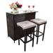 Outdoor Bar Set 3-Piece Brown Wicker Patio Furniture - Glass Bar and Two Stools with Cushions for Patios Backyards Porch Gardens or Poolside