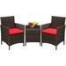 durable 3 Pieces Patio PE Rattan Wicker Chair Conversation Set Brown and Beige