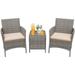 durable 3 Pieces Patio PE Rattan Wicker Chair Conversation Set Brown and Beige