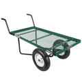 Farm Tuff Durable Two Wheel Metal Utility Push Cart with Pneumatic Tires for Outdoor Hauling Green 24 x 48