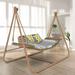 Hammock Swing Chair with Stand Anti-Rust Wood-Colored Frame with Cushion Oversized Double Hammock Chair MAX Load 570 lbs Capacity for Indoor or Outdoor Wood