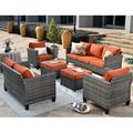ovios Patio Furniture Set 6 PCS Outdoor Sectional Sofa Set with Rocking Swivel Chairs Loveseat Ottomans High Back Sofa All Weather Wicker Rattan Conversation Sets for Yard Porch (Orange R