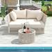 2-Piece Outdoor Sunbed and Coffee Table Set Patio Double Chaise Lounger Loveseat Daybed with Clear Tempered Glass Table for The Poolside UV Protection and Waterproof Cushion Beige + Natural