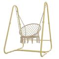 Hammock Chair with Stand Hanging Rope Swing with Padded Cushion and Hardware Kits Round Heavy-Duty Steel Hammock Stand Handmade Knitted Cotton Rope Hammock Swing Chair for Indoor/Outdoor Bedroom