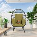 Wicker Egg Chair Outdoor Oversized Rattan Chair Indoor with Solid Stand Comfy Patio Basket Chair with Soft Cushions Modern Lounge Chair with a Cute Toy for Outside Patio Balcony Olive Green