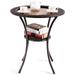 Round Rattan Wicker Outdoor Coffee Table Glass Top Steel Frame Patio Furniture W/Lower Shelf (Round)