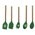 5pcs wood handle silicone kitchenware - acacia wood handle-Leaky shovel + pot shovel + powder claw + colander + salad spoon