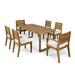 GDF Studio Agnew Outdoor Acacia Wood 7 Piece Dining Set with Cushion Sandblasted Natural and Beige