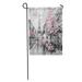 KDAGR Watercolor Sketch Oil Painting Street View of Paris European City Landscape Pink Love Garden Flag Decorative Flag House Banner 12x18 inch