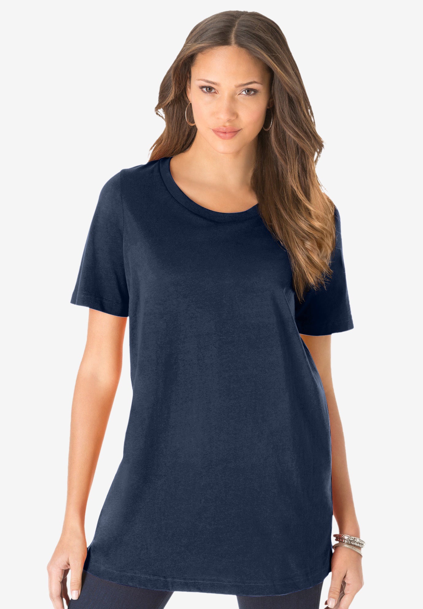 Plus Size Women's Crewneck Tee by Roaman's in Navy (Size 1X)