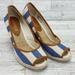 Ralph Lauren Shoes | Lauren Ralph Lauren Isis Espadrille Peep Toe Wedge Sandals Blue Cream Si | Color: Blue/Tan | Size: 10