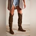 Free People Shoes | $398 Free People Banks Over-The-Knee Tall Boots Suede Leather Green Cowboy Khaki | Color: Green/Tan | Size: 8.5