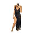 JINGBDO Beach Cover Up S - Xl Fringe Tassel Knitted Crochet Beach Cover Up Cover-Ups Beach Dress Beachwear Women-Black-Xl