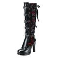 Taupe Suede Knee High Boots Tied Shoes Boots Kneeth Leather Cosplay Gothic Women Fashion Platform Bows women's boots Knee High Boots for Women Sexy (Red, 6)