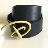 Disney Accessories | Disney Signature D Logo Gold Cast Buckle Black Vegan Leather Wide Belt | Color: Black/Gold | Size: 39”