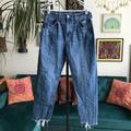 American Eagle Outfitters Jeans | American Eagle Size 4 Distressed Denim High Rise Step Hem Cropped Mom Jeans | Color: Blue | Size: 4