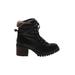 Steve Madden Ankle Boots: Combat Chunky Heel Casual Black Solid Shoes - Women's Size 7 - Round Toe