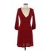Wet Seal Casual Dress V Neck 3/4 sleeves: Burgundy Solid Dresses - Women's Size Medium