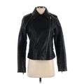 Ann Taylor LOFT Faux Leather Jacket: Short Black Print Jackets & Outerwear - Women's Size 4