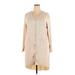 Casual Dress - Shirtdress V Neck 3/4 sleeves: Tan Print Dresses - Women's Size 2X-Large