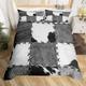 Cow Fur Bedding Set Super King Patchwork Cow Hide Print Duvet Cover For Adult Men Teens Cow Spots Comforter Cover Western Cowboy Farmhouse Quilt Cover Animals Skin Hair Bedspread Cover Grey White